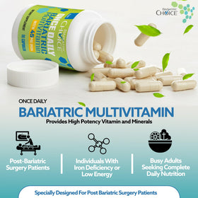 Bariatric Choice multivitamine quotidienne 45mg de fer avec un verre d'eau