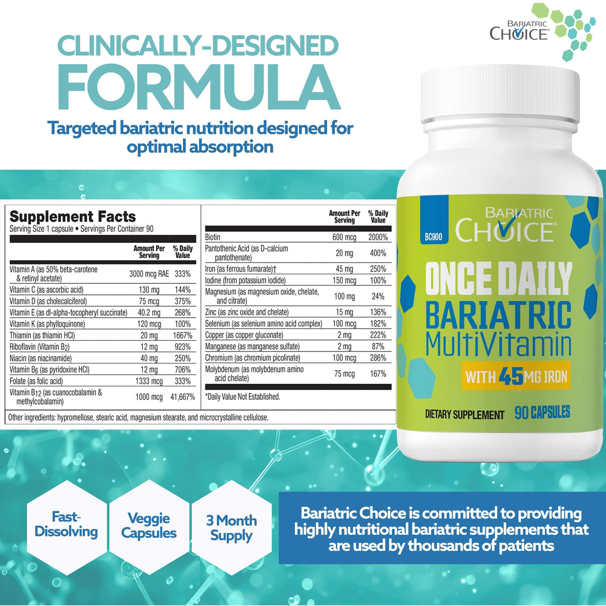Bariatric Choice multivitamine quotidienne 45mg de fer en situation de prise