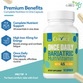 Bariatric Choice multivitamine quotidienne 45mg de fer vue de dos