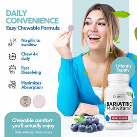 Bariatric Choice multivitamines mâchables arrière vue avec informations nutritionnelles
