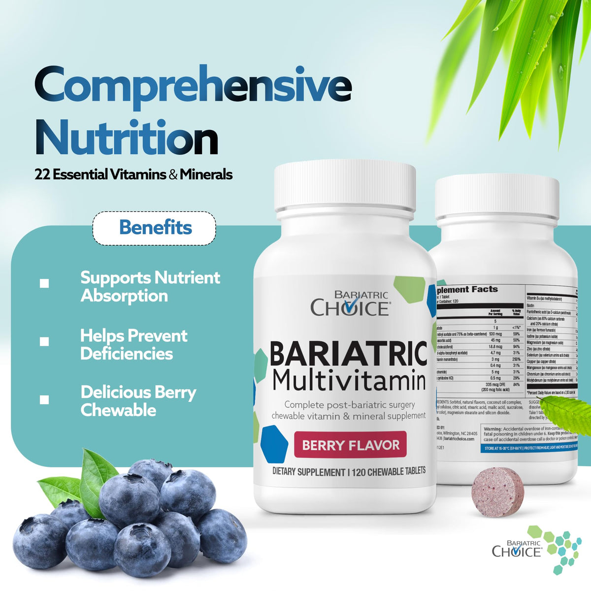 Bariatric Choice multivitamines mâchables avec goût baies sur fond blanc