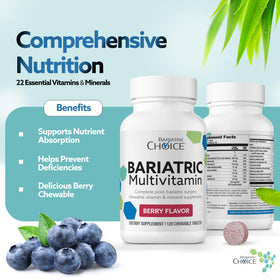 Bariatric Choice multivitamines mâchables avec goût baies sur fond blanc