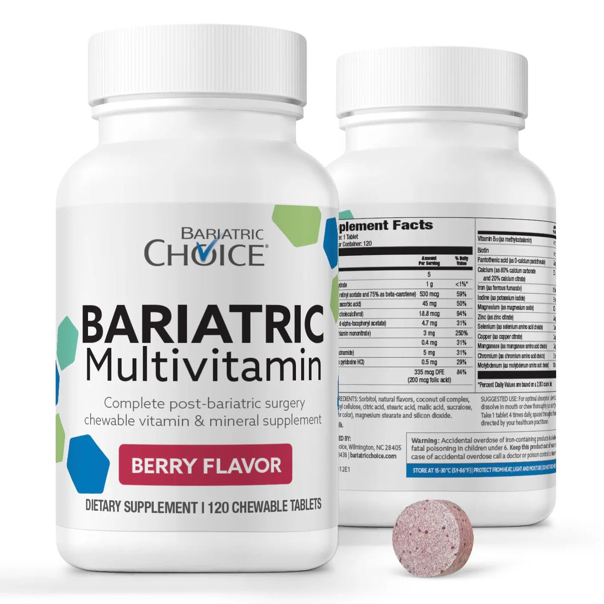 Bariatric Choice multivitamines mâchables boîte avant vue avec 30 comprimés