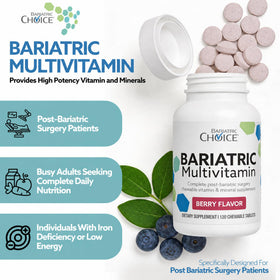 Bariatric Choice multivitamines mâchables dans une main avec arrière-plan flou
