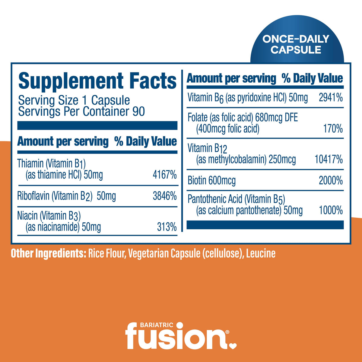Bariatric Fusion Complexe de Vitamines B 90 capsules ouvertes avec une capsule à côté