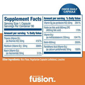 Bariatric Fusion Complexe de Vitamines B 90 capsules ouvertes avec une capsule à côté