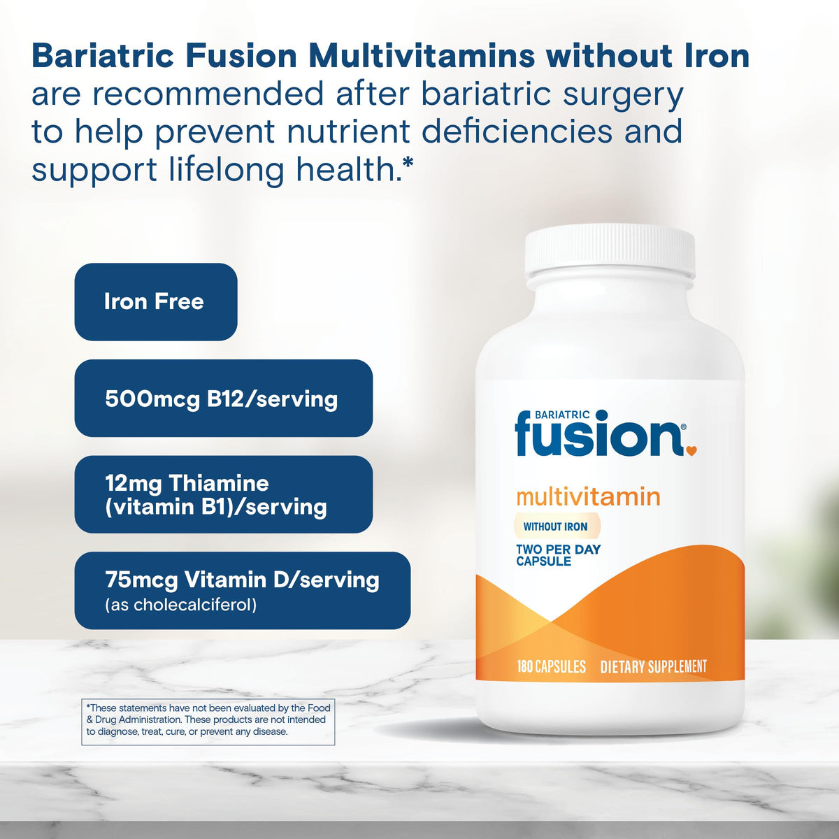 Bariatric Fusion flacon de multivitamines ouvert avec capsules à l'intérieur