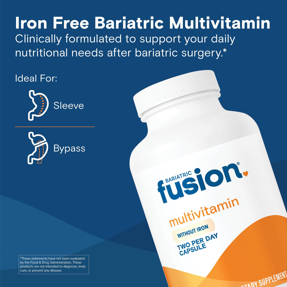 Bariatric Fusion flacon de multivitamines sans fer avec étiquette visible