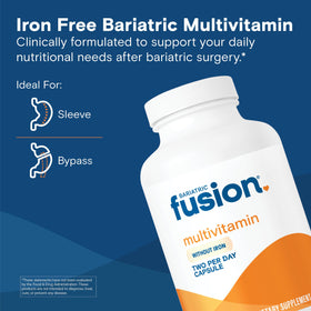Bariatric Fusion flacon de multivitamines sans fer avec étiquette visible