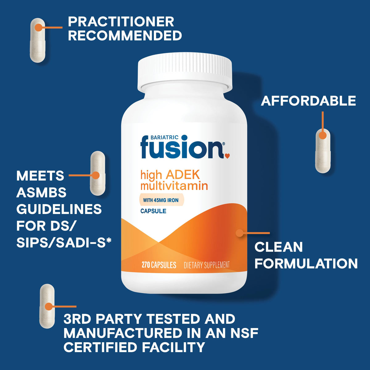 Bariatric Fusion Multivitamine ADEK 270 capsules côté de la bouteille