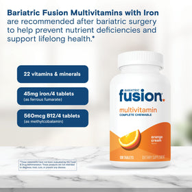 Bariatric Fusion Multivitamine Chewable 120 Tablettes Orange Cream en situation sur une table
