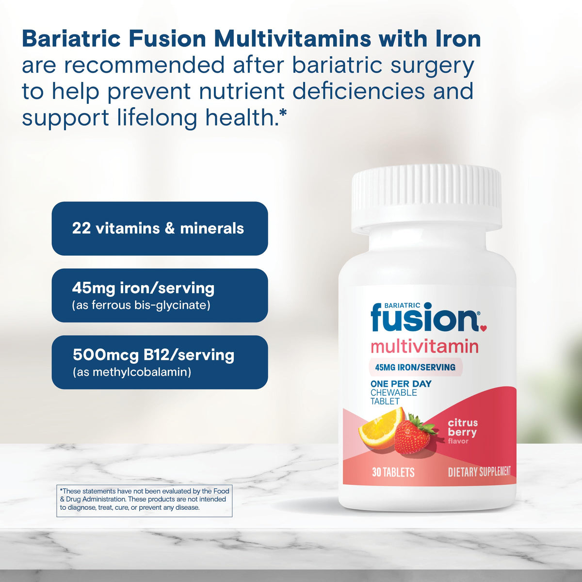 Bariatric Fusion Multivitamine Chewable avec Fer - dosage quotidien
