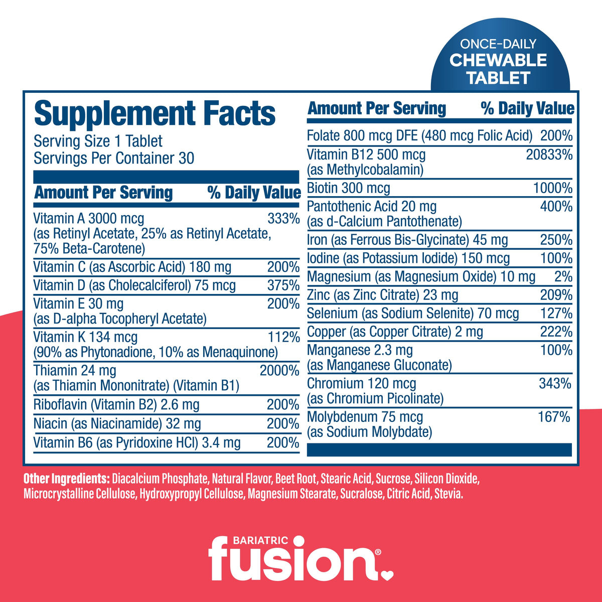 Bariatric Fusion Multivitamine Chewable avec Fer - ingrédients