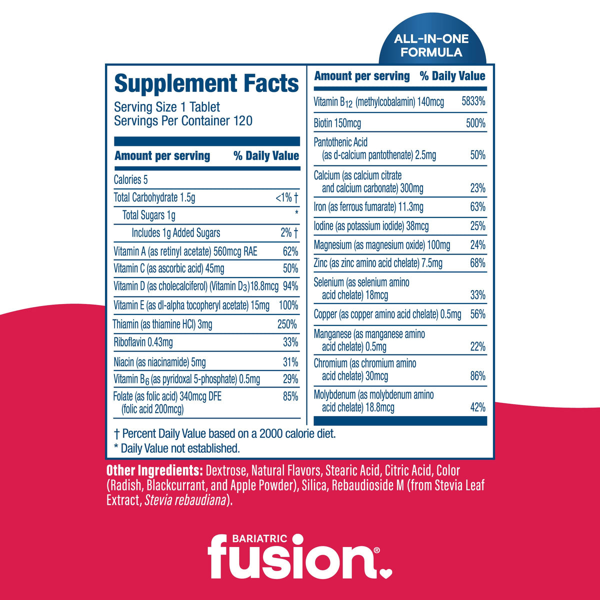 Bariatric Fusion Multivitamine Complet à Mâcher étiquette et informations nutritionnelles