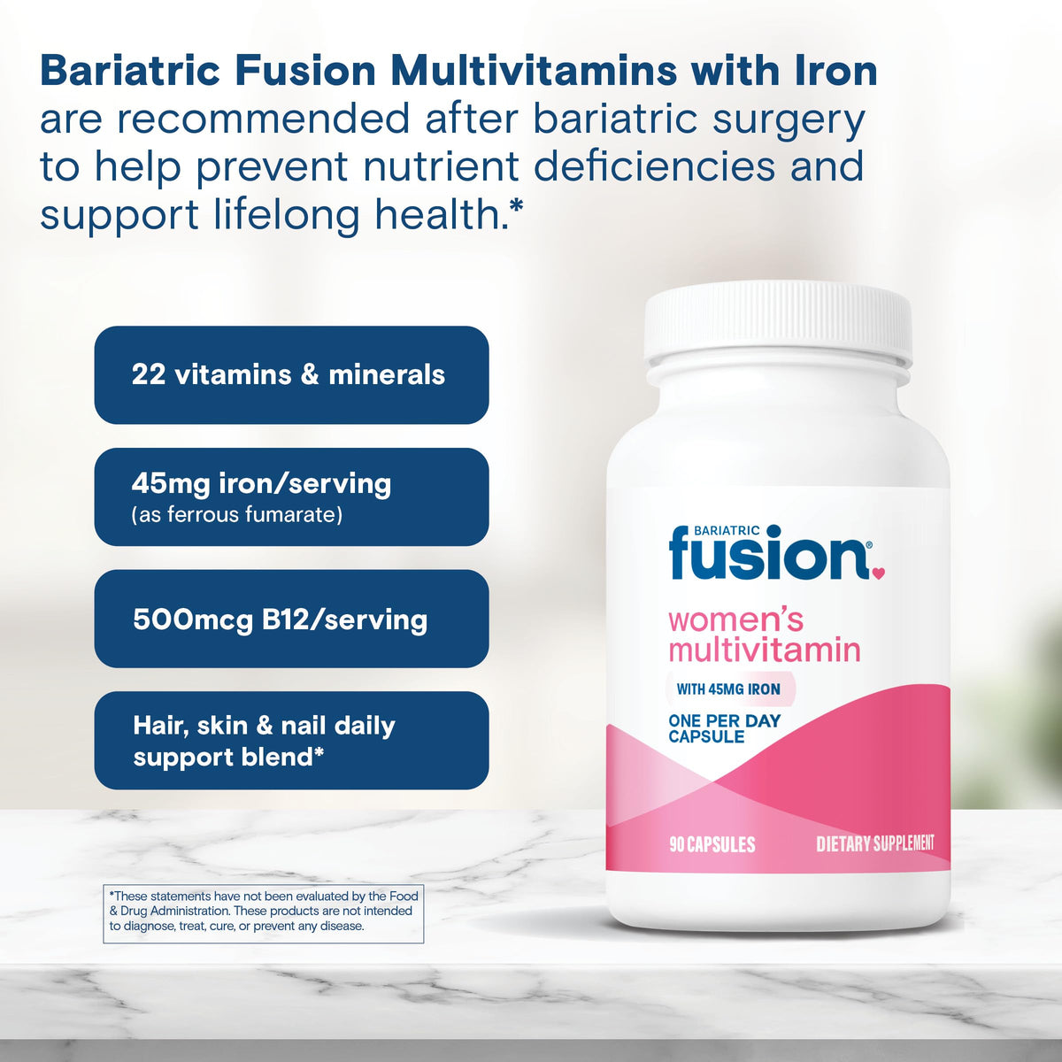 Bariatric Fusion Multivitamine Femme prise quotidienne avec un verre d'eau