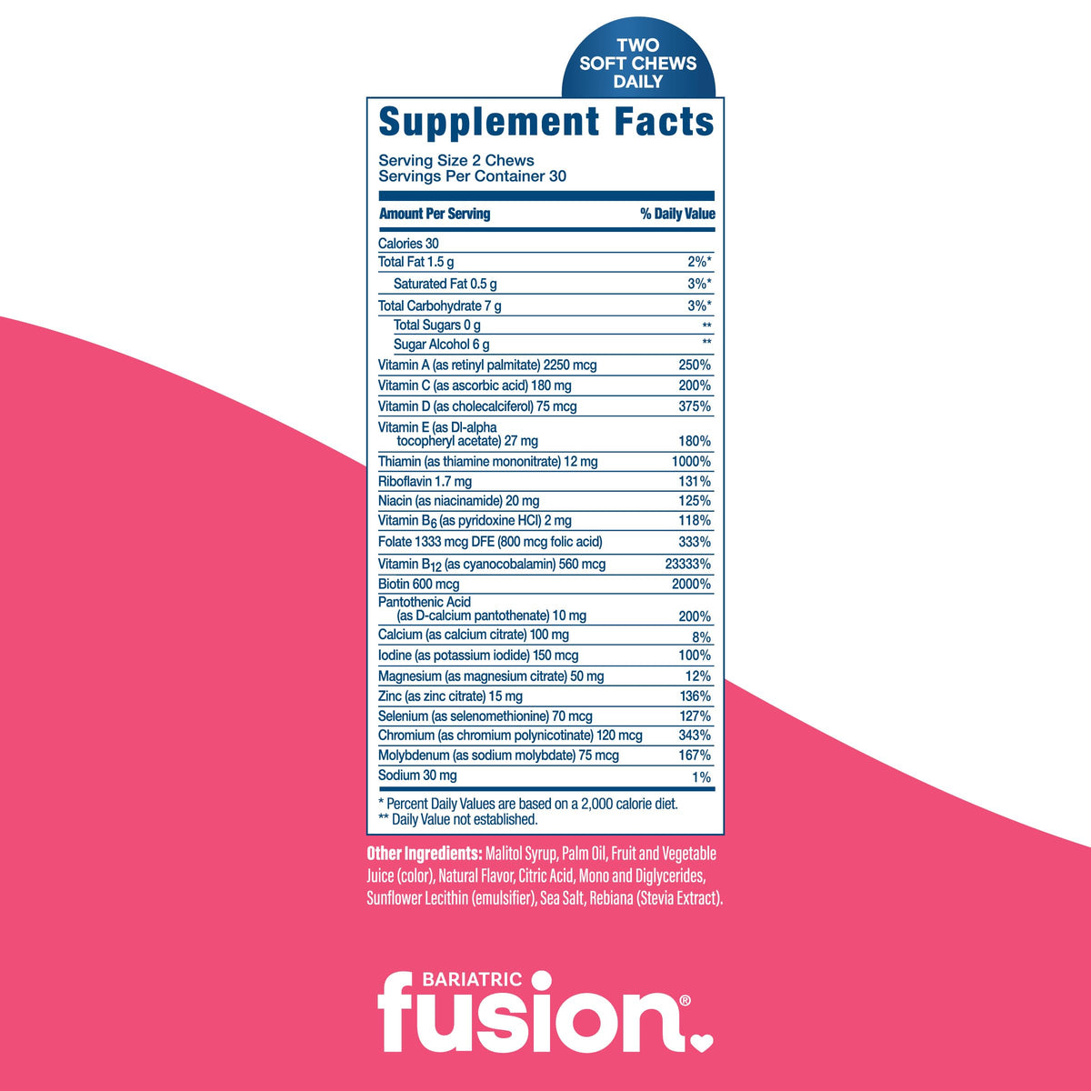 Bariatric Fusion Multivitamine Mâchable Cerise Ananas sur un fond neutre