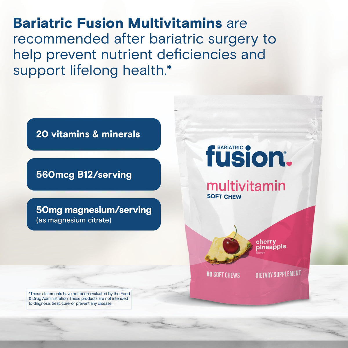 Bariatric Fusion Multivitamine Mâchable Cerise Ananas, vue de près des comprimés