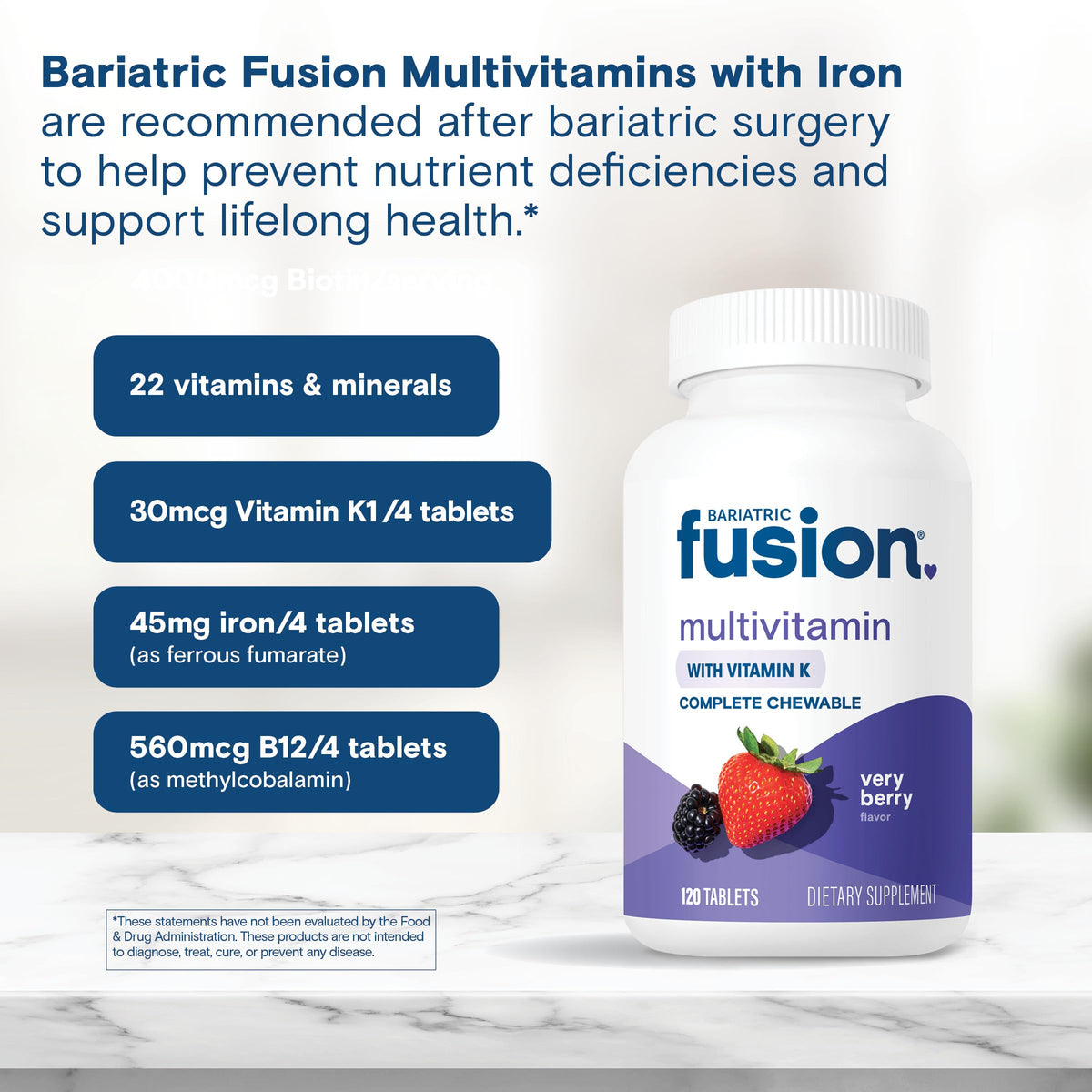 Bariatric Fusion Multivitamine Mâchable Très Baies en vue latérale