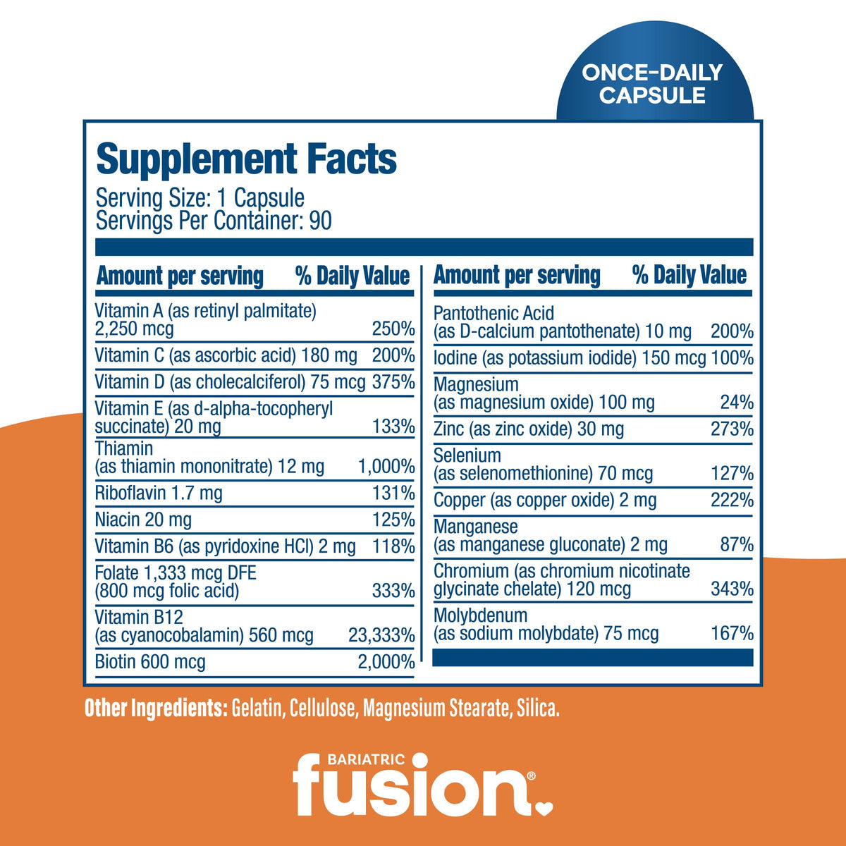 Bariatric Fusion Multivitamine sans Fer avec ingrédients