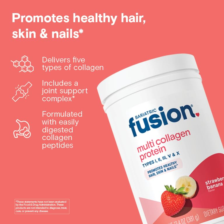 Bariatric Fusion Poudre de Protéine Multi Collagène Fraise Banane vue de côté
