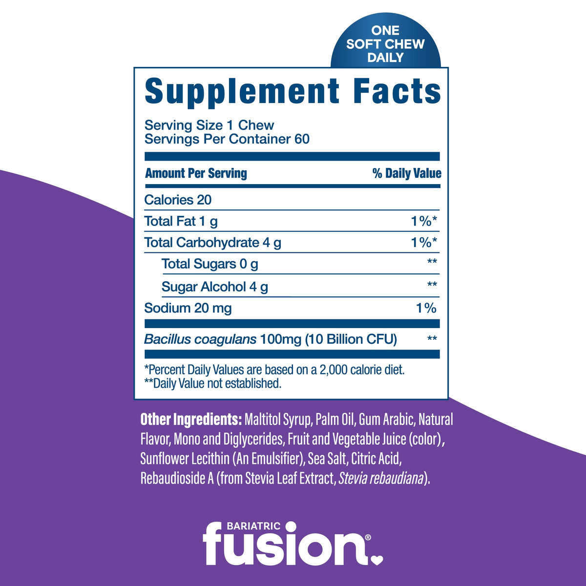 Bariatric Fusion Probiotiques Chewy 60 Compte chews au goût raisin