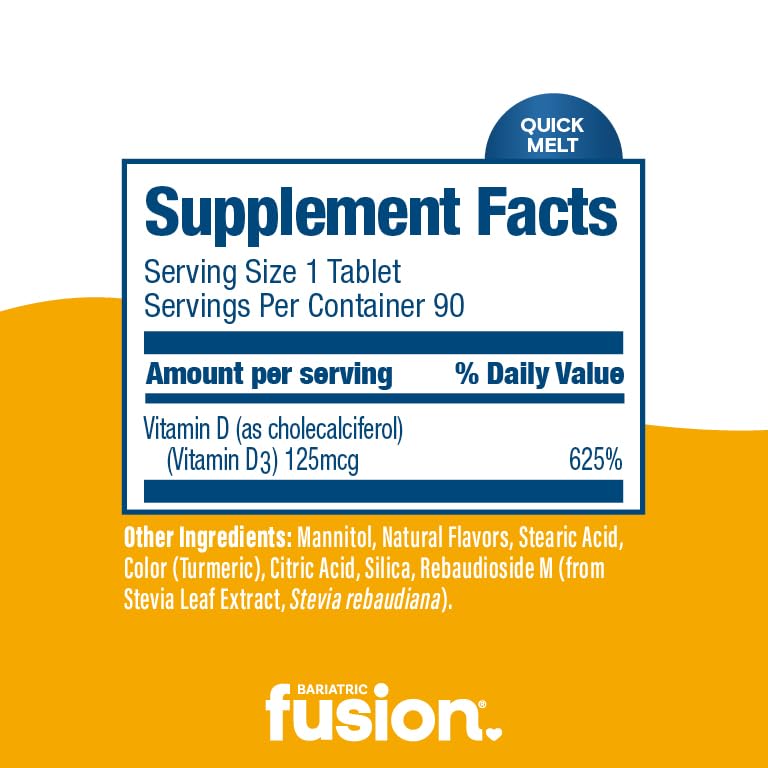Bariatric Fusion Vitamine D3 5000 IU comprimés à dissoudre, vue de l'arrière de la bouteille