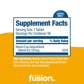 Bariatric Fusion Vitamine D3 5000 IU comprimés à dissoudre, vue de l'arrière de la bouteille