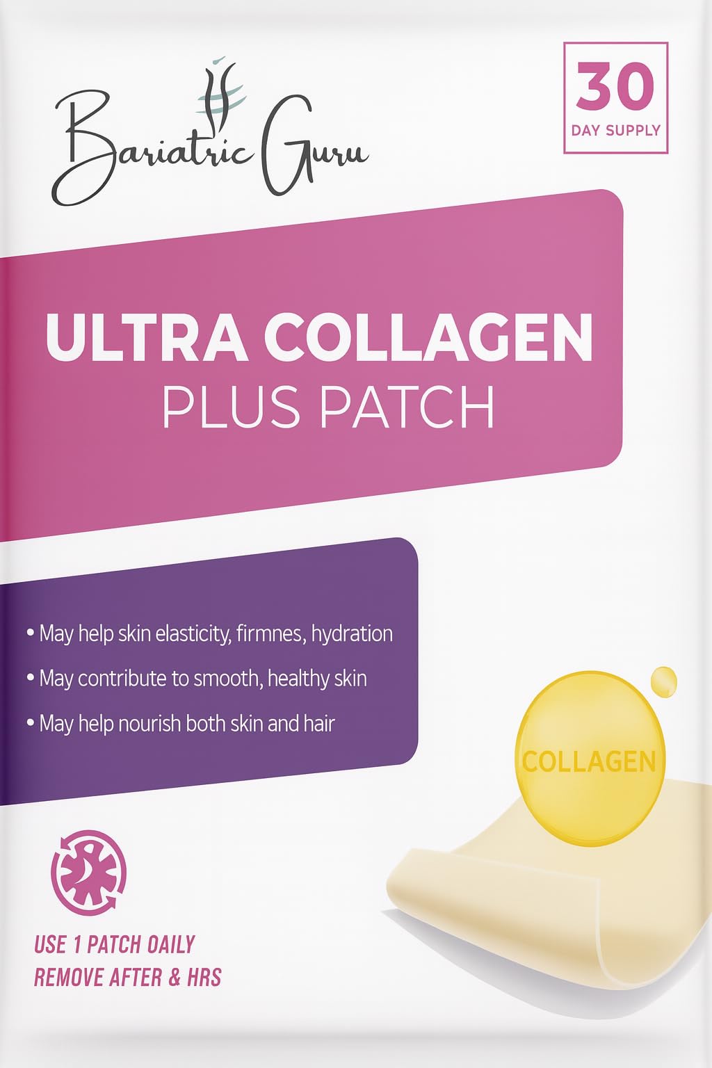 Bariatric Guru patch Ultra Collagène Plus vue de face avec emballage