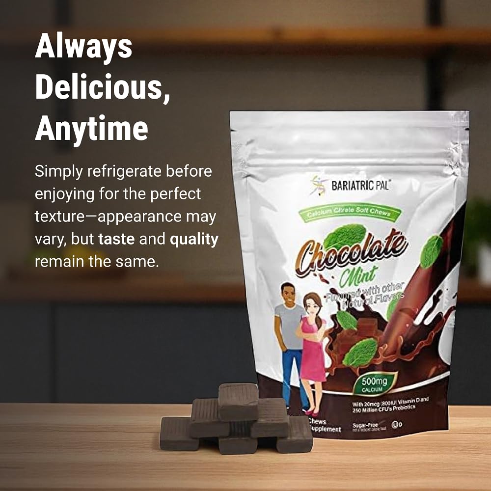 BariatricPal Chews Calcium Citrate 500mg Chocolat Menthe arrière du sachet