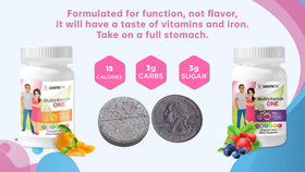 BariatricPal Multivitamin ONE sur fond blanc avec des baies