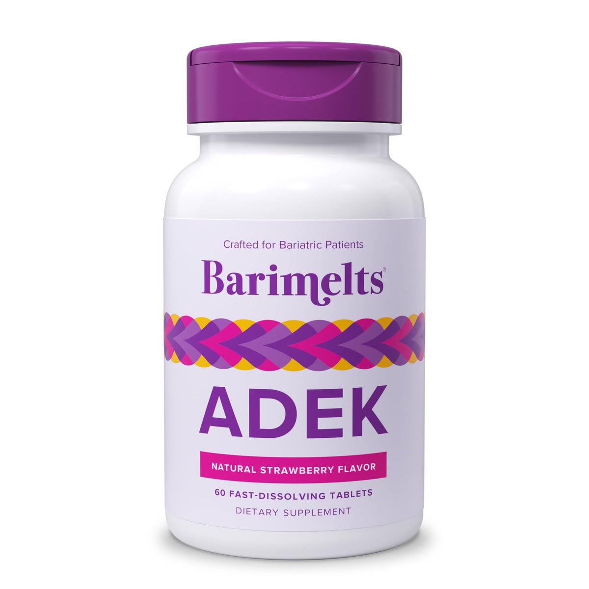 BariMelts ADEK 60 comprimés devant un fond neutre