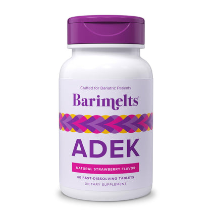 BariMelts ADEK 60 comprimés devant un fond neutre