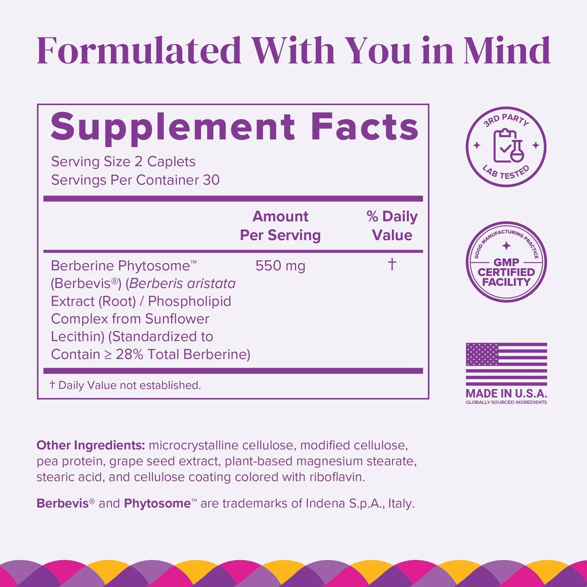 BariMelts Berbérine Phytosome 550 mg comprimés smooth-coated arrière