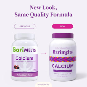 BariMelts Calcium Citrate 240 comprimés en premier plan sur une surface blanche