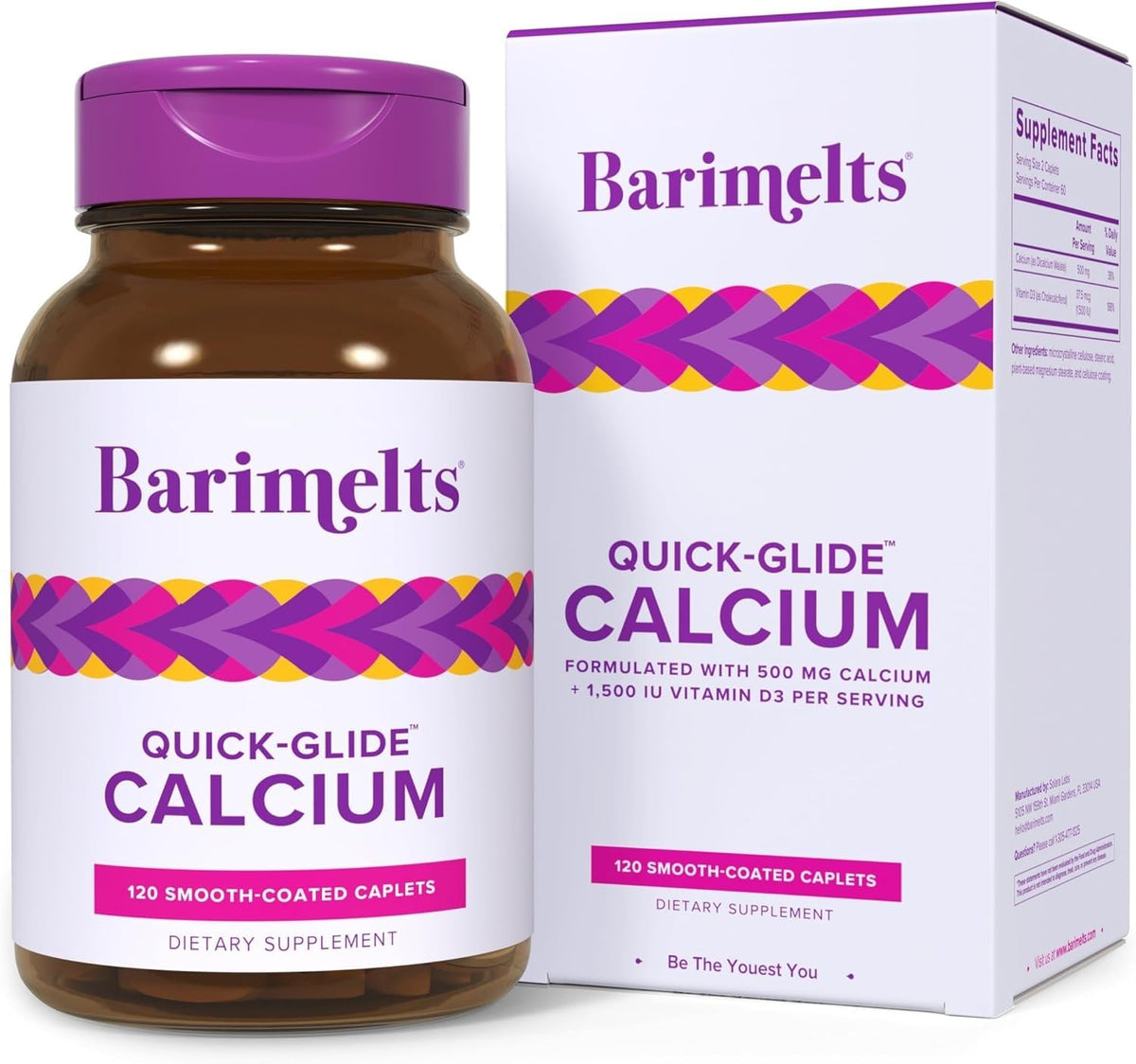 BariMelts Complément de Calcium 120 caplets à glisse rapide, vue avant