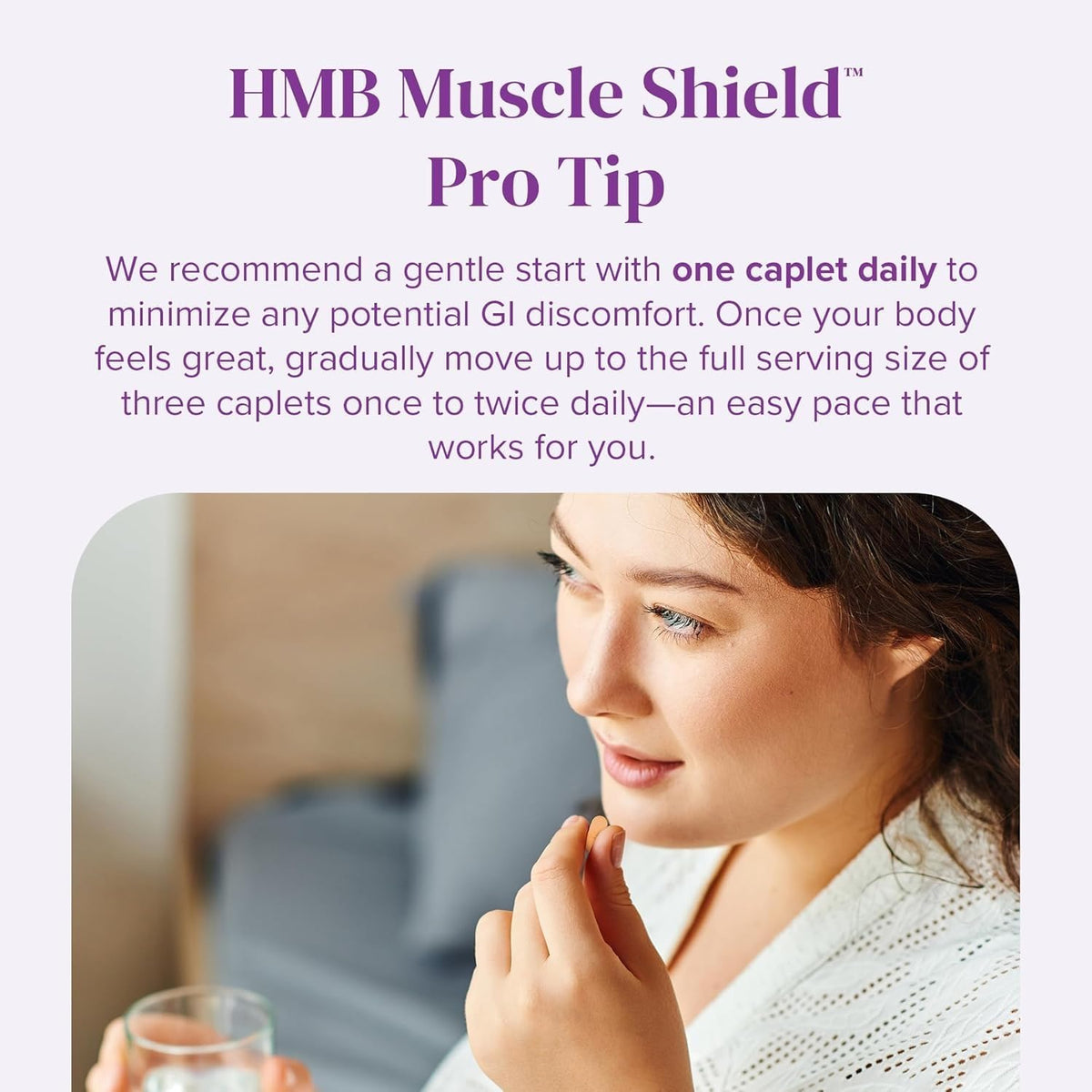 BariMelts HMB Muscle Shield comprimés à côté d'un verre d'eau