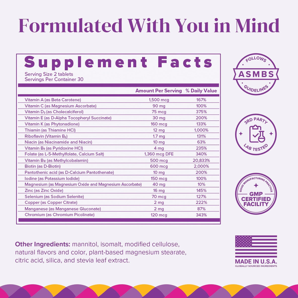 BariMelts Multivitamin 120 comprimés sur fond blanc
