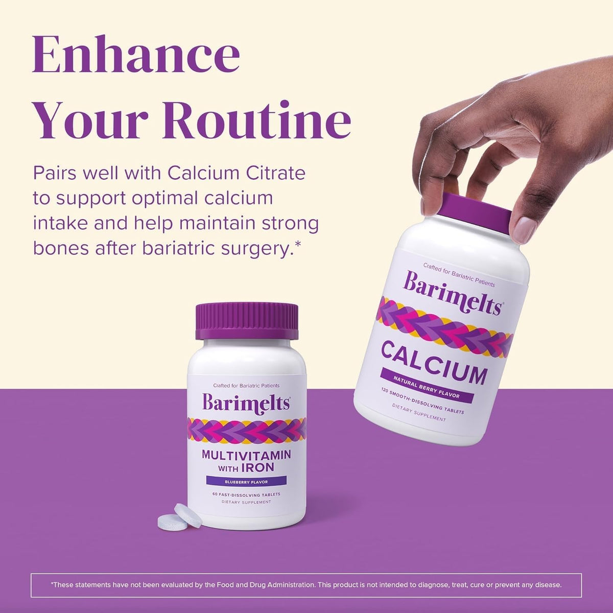 BariMelts Multivitamine Bariatrie Femme 120 comprimés, prise en main