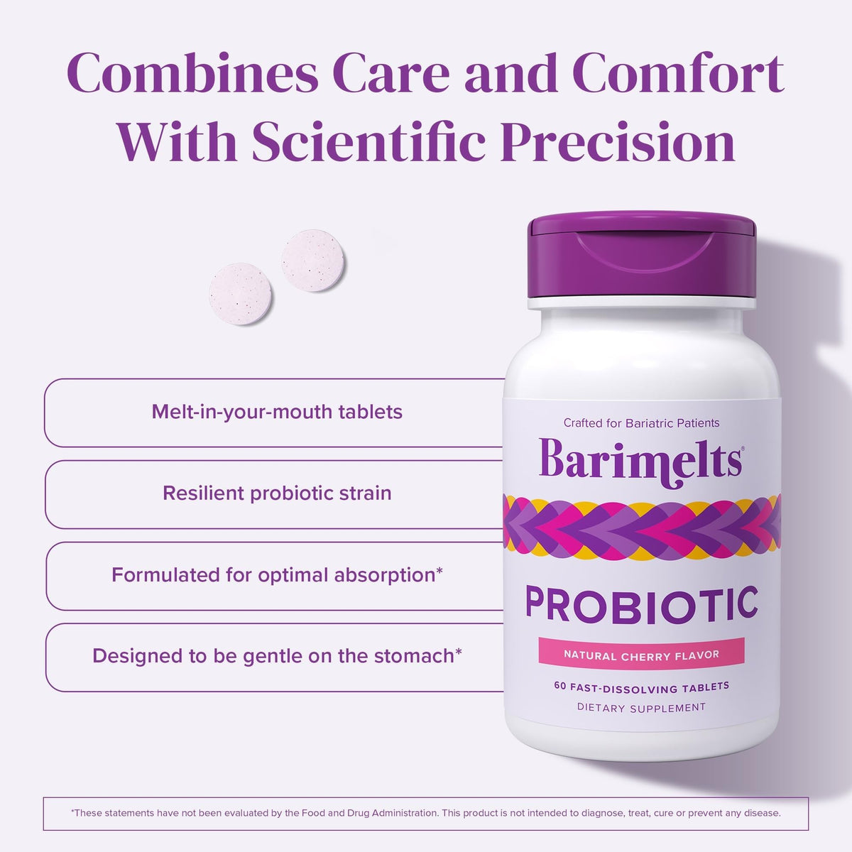 BariMelts Probiotiques 5 Milliards CFU 180 Comprimés Saveur Cerise - détails de l'emballage