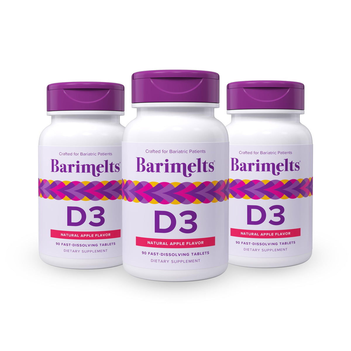 BariMelts Vitamine D3 5000 IU 270 comprimés à dissoudre, goût pomme, vue de l'emballage