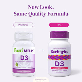 BariMelts Vitamine D3 5000 IU avec un comprimé en main