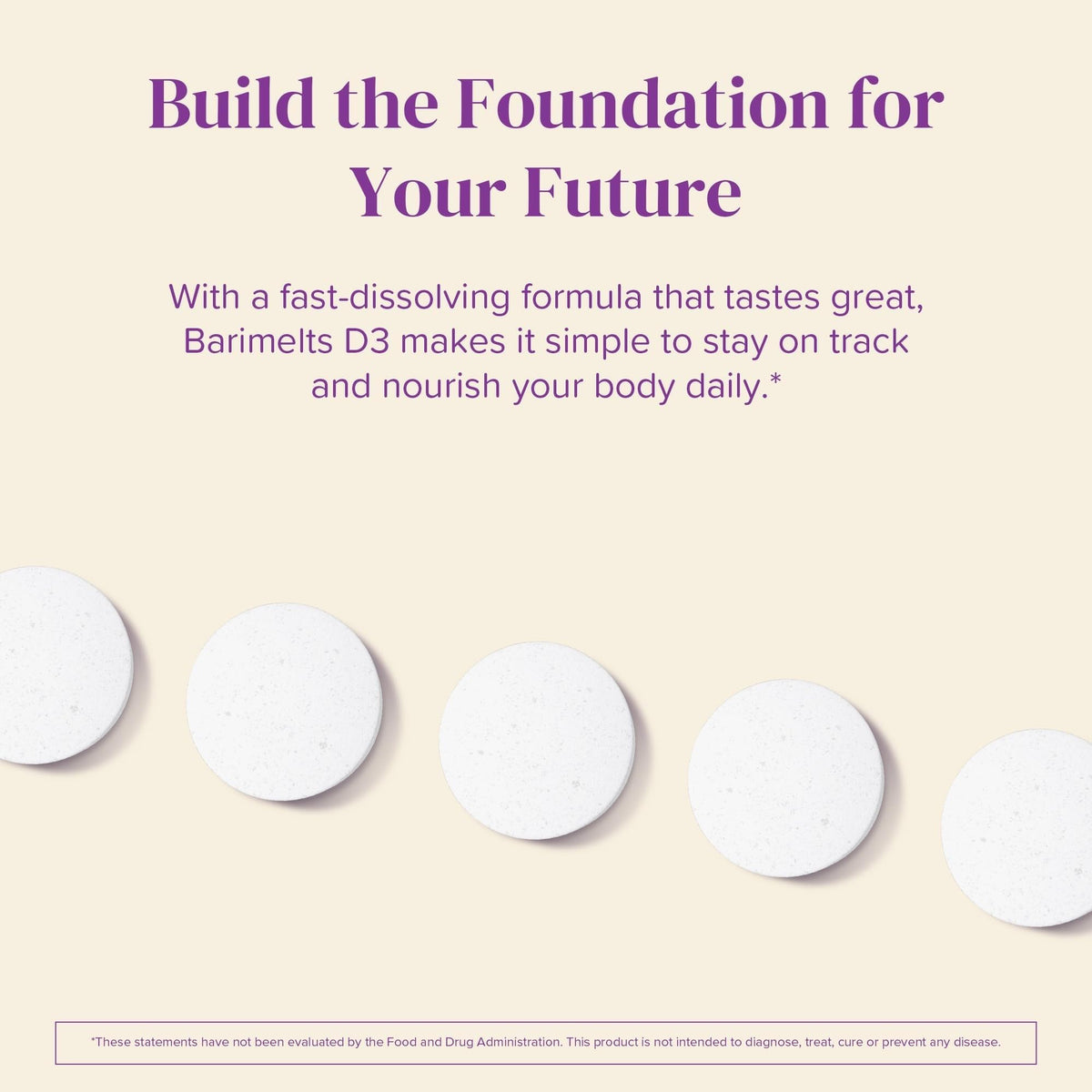 BariMelts Vitamine D3 comprimés sur fond blanc