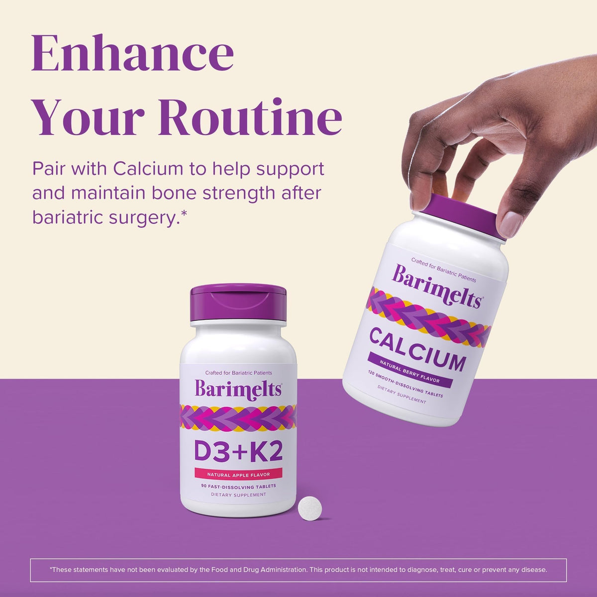 BariMelts Vitamine D3 & K2 comprimés côté emballage