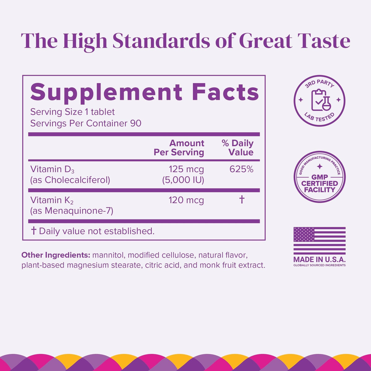 BariMelts Vitamine D3 & K2 emballage et comprimés