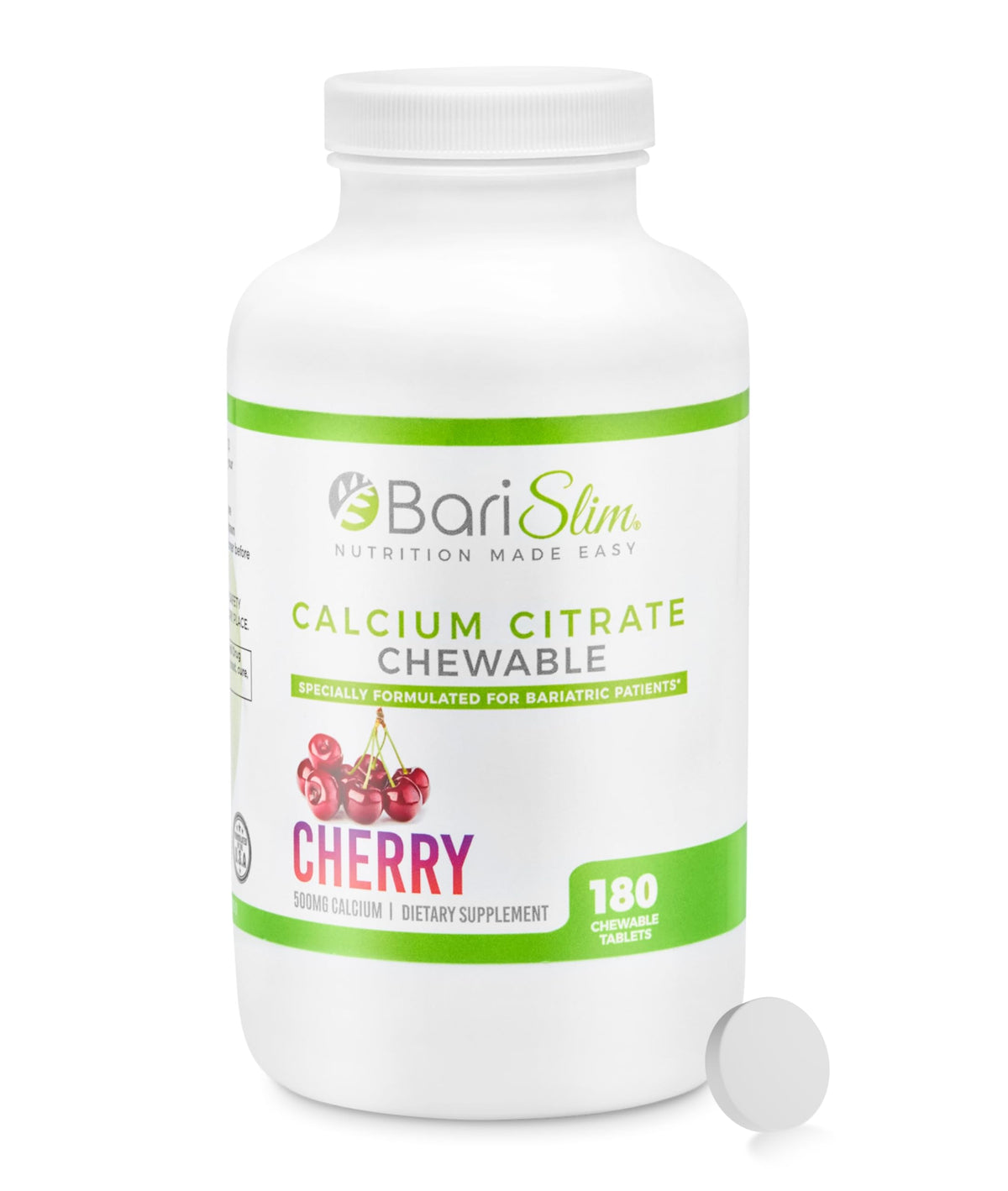 BariSlim Calcium Citrate 500mg bouteille avec 180 comprimés à croquer
