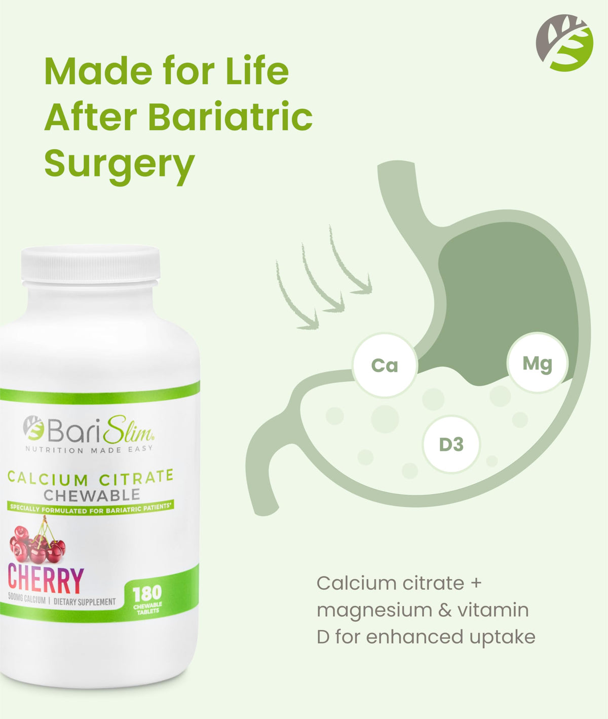 BariSlim Calcium Citrate 500mg comprimés à croquer sur une table