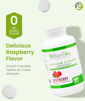 BariSlim Calcium Citrate 500mg flacon ouvert montrant les comprimés à croquer