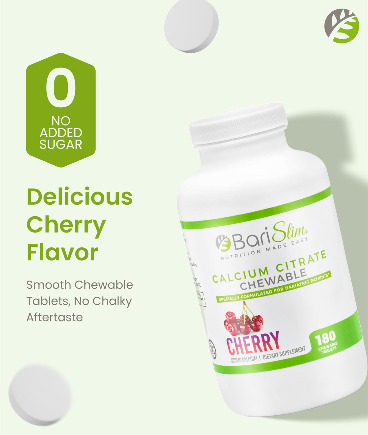 BariSlim Calcium Citrate 500mg vue de côté de la bouteille