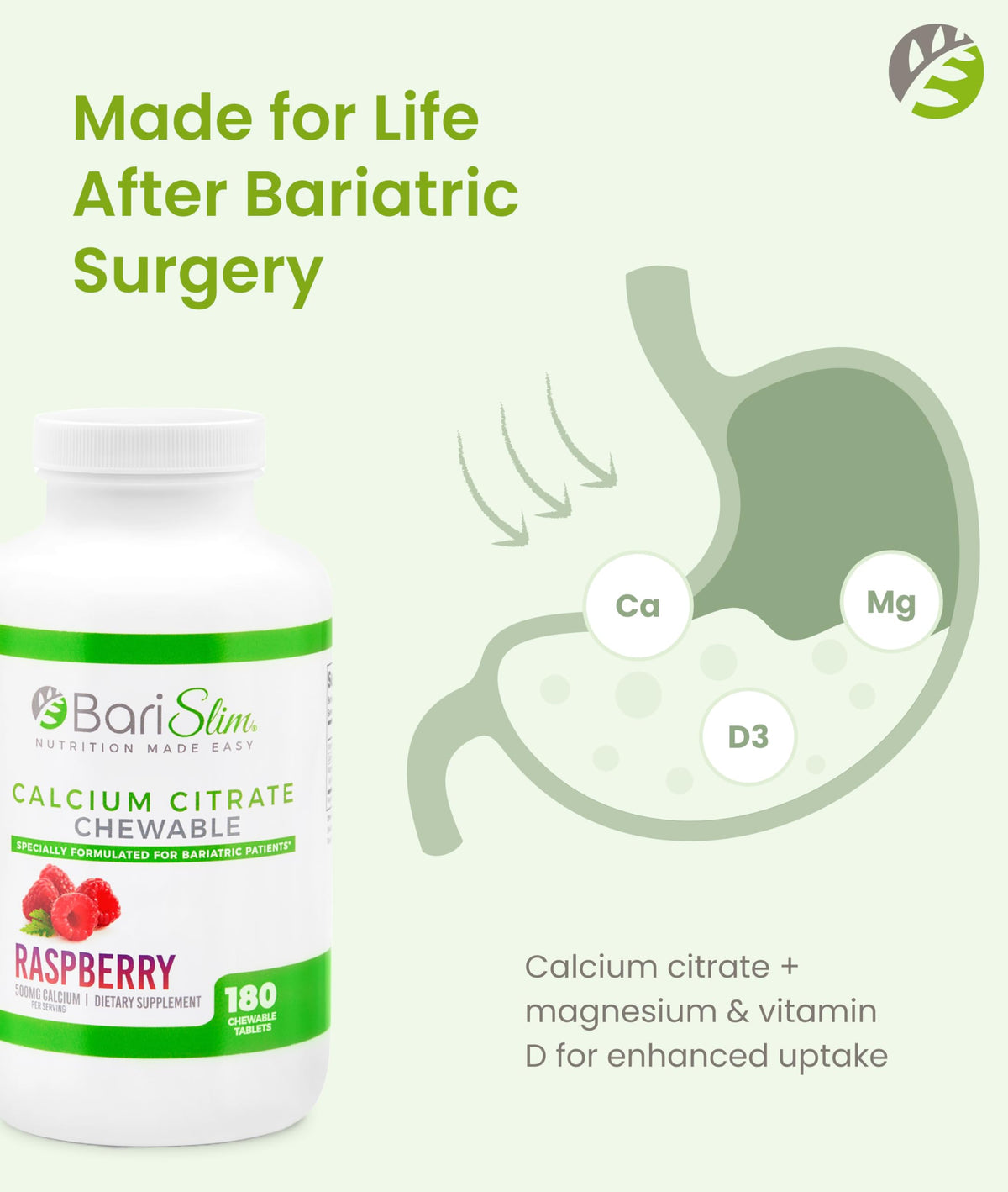 BariSlim Calcium Citrate comprimés sur une table avec un fond naturel