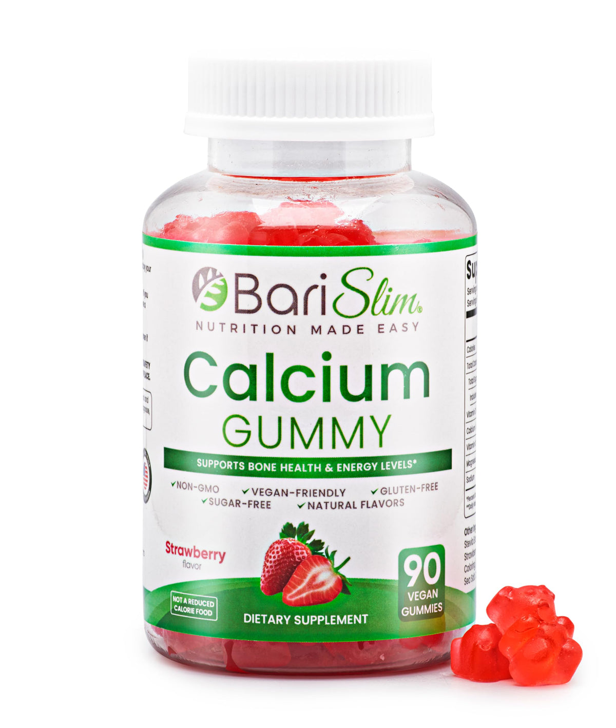 BariSlim Gummies Calcium 500mg 90 Vegan Fraise vue de face